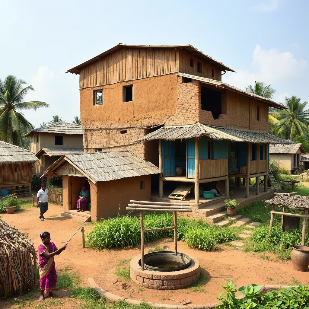 Disaster Resistant Rural House: A sustainable, flood and earthquake-resistant home for safer rural living in India.