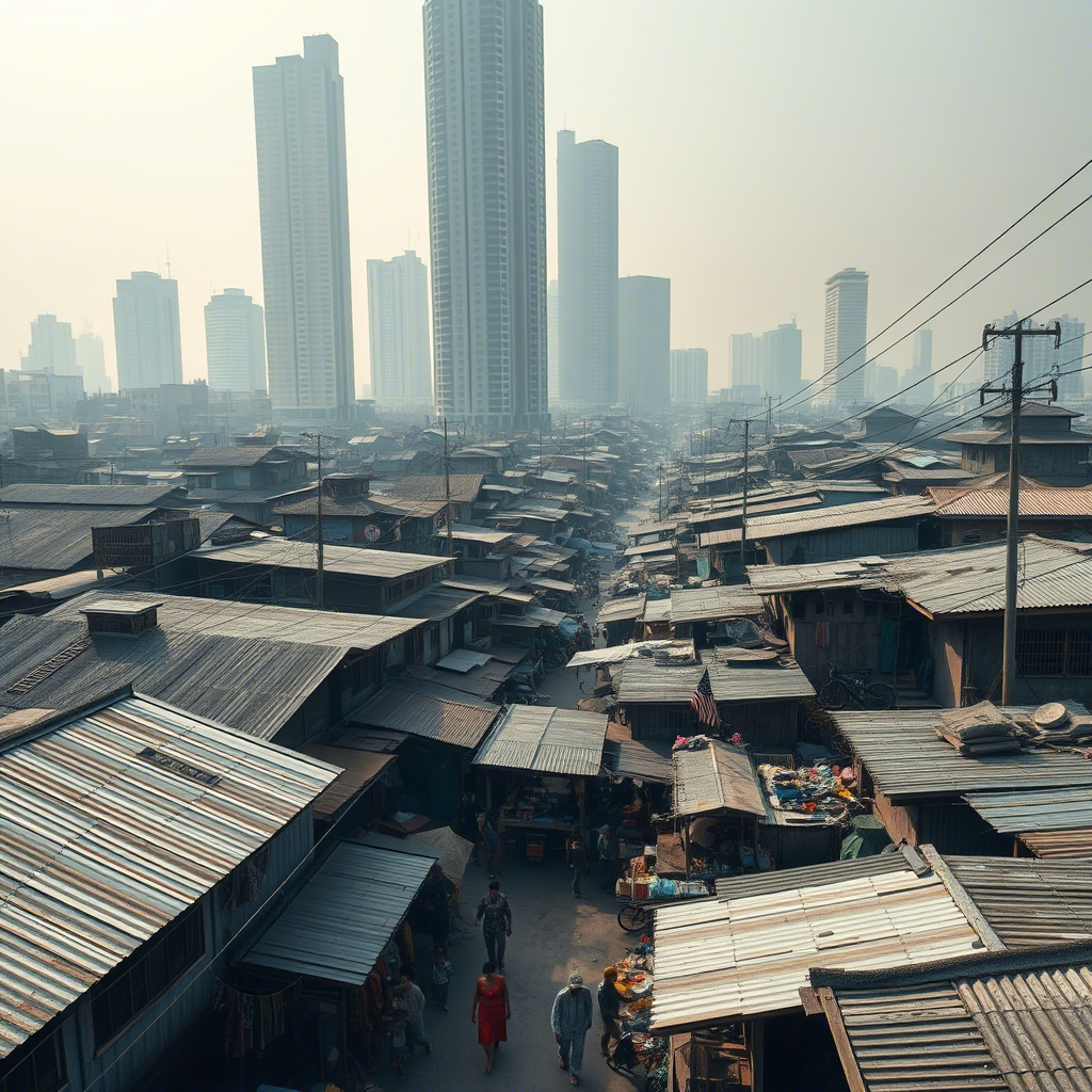 Slums and urban congestion exacerbate social inequalities and environmental degradation in rapidly growing cities.