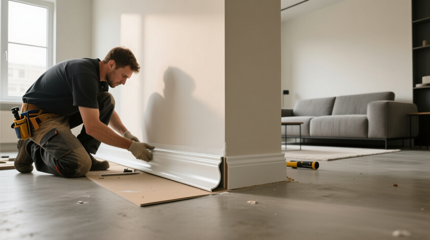 Монтаж гибкого плинтуса