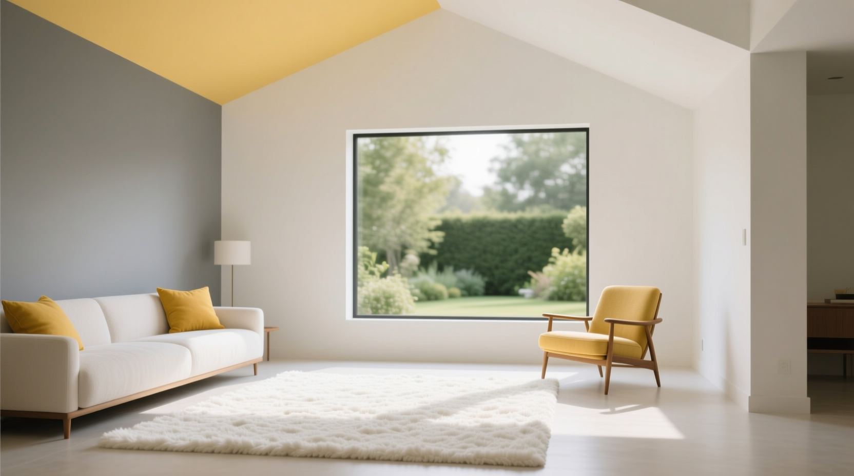 Цветовые акценты в интерьере с белым ковром