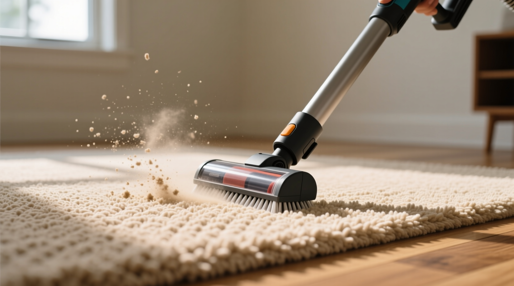 Профессиональная чистка бежевого ковра