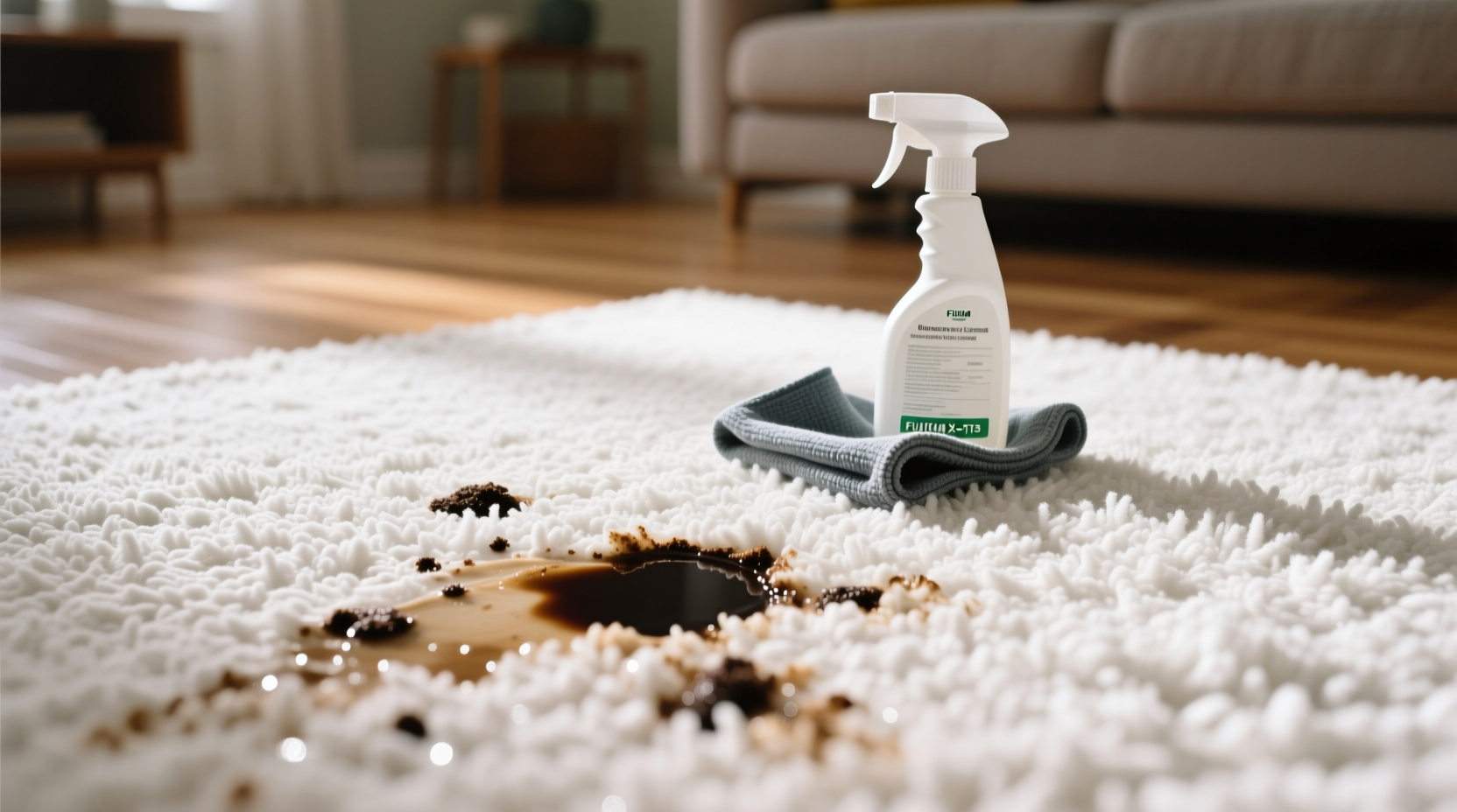 Устранение химических и жировых пятен с белого ковра