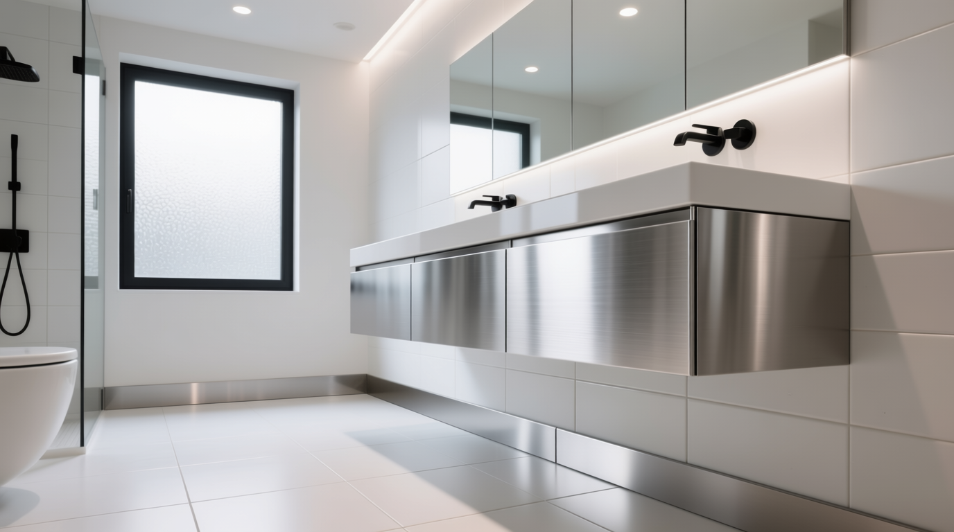 Нержавеющий плинтус в ванной