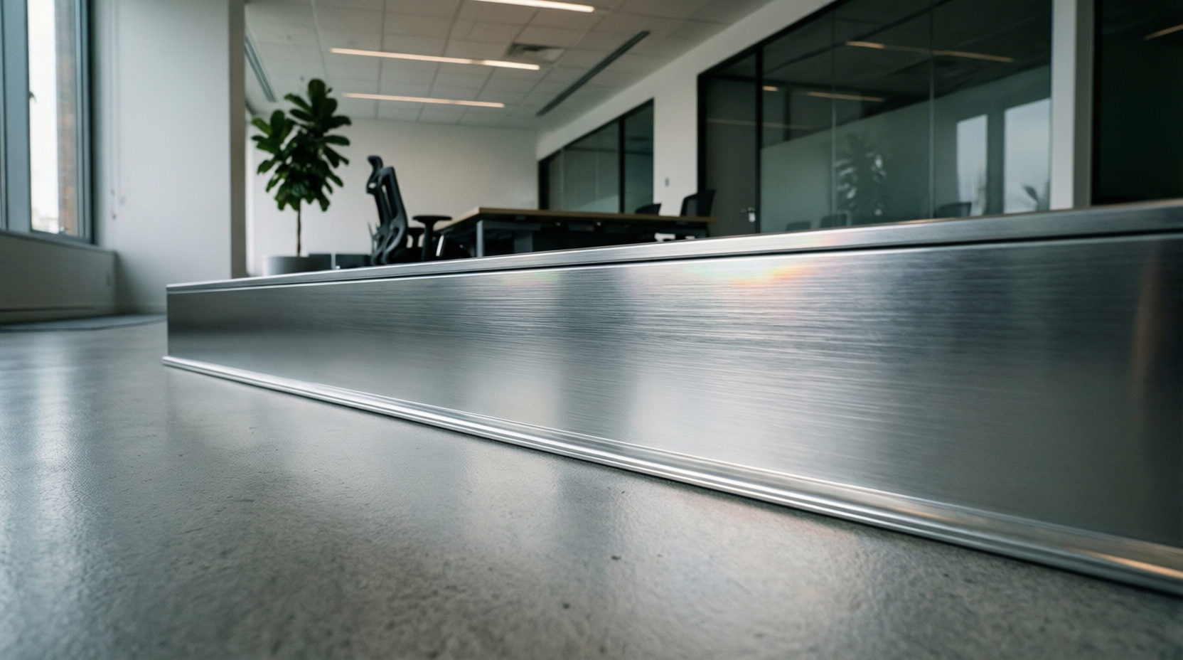 Алюминиевый плинтус скрытого монтажа в офисе