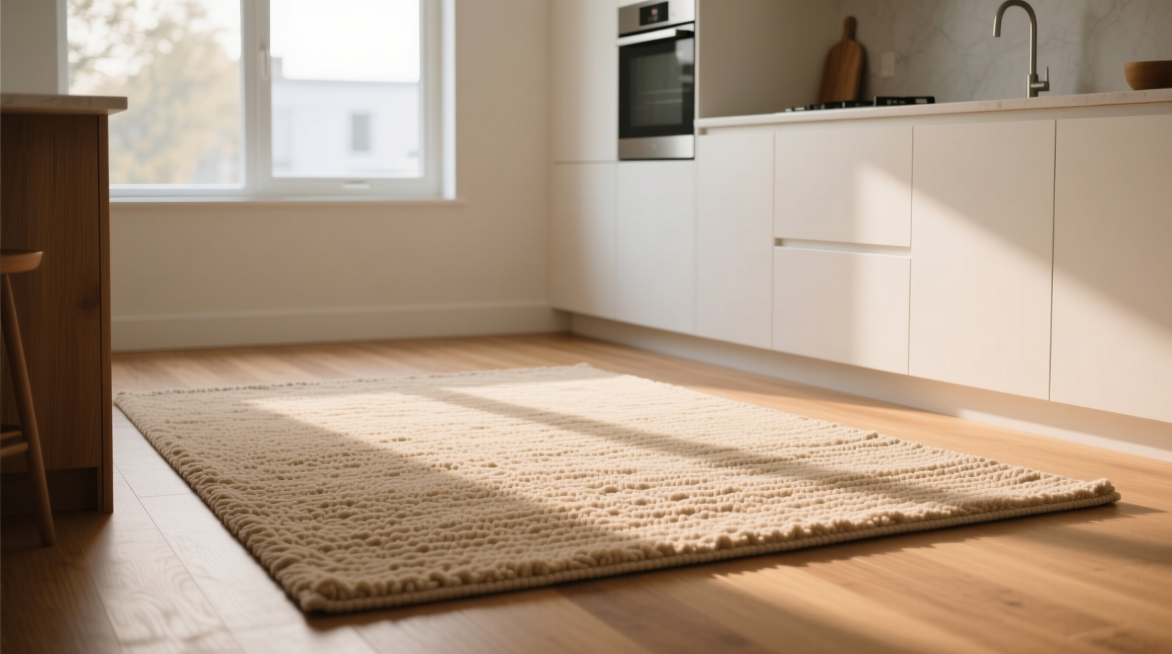 Бежевый ковер в интерьере кухни