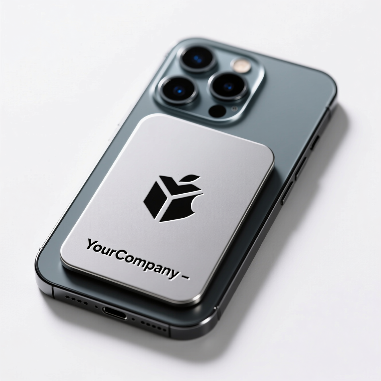 Professional custom printed MagSafe magnetic mobile card holder with company logo on iPhone