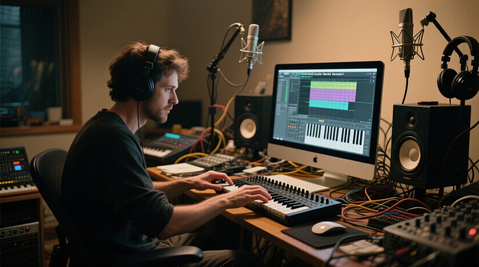 Arrangement musical avec DAW et contrôleur MIDI en home studio