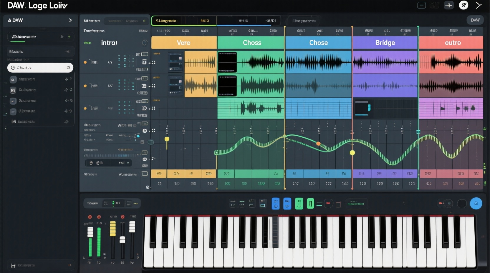 Structure type d'une chanson pop avec couplet, refrain, pont et hook dans un DAW